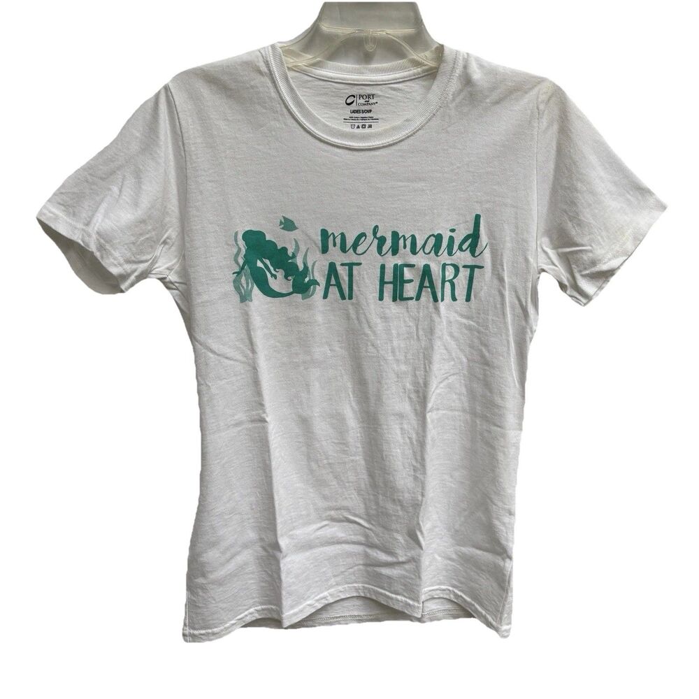 Mermaid at Heart Ladies T-Shirt Size Small White With Teal Graphics
